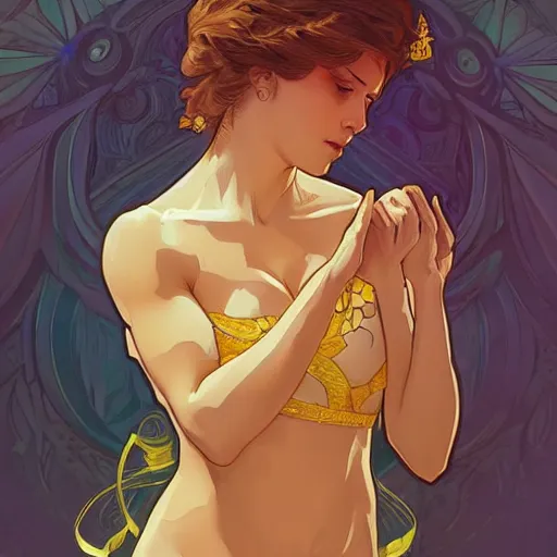 Prompt: humiliated man kneeling before a proud queen, yellow eyes, highly detailed, digital painting, artstation, smooth, sharp focus, illustration, art by artgerm and alphonse mucha, high definition digital art, in the style of ilya kuvshinov and Ross tran