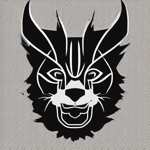 Image similar to modern minimalistic stylised logo of a lynx head, symmetrical, white with black background, elite dangerous, vector image