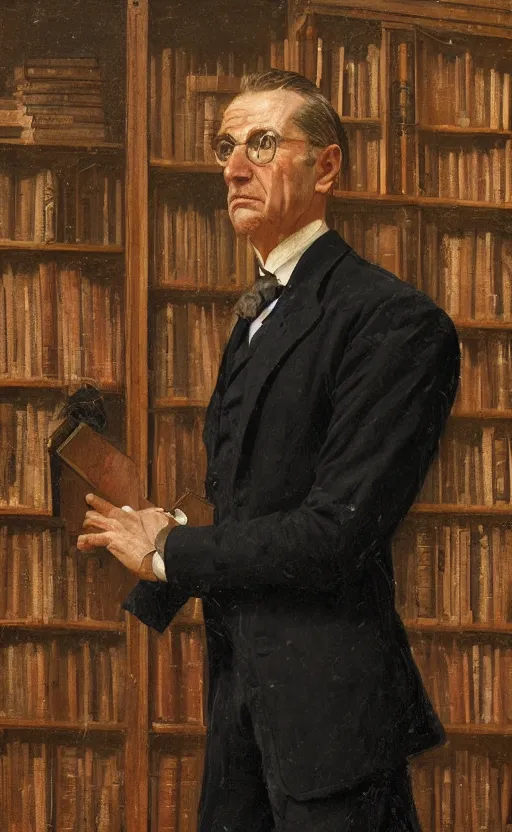 Prompt: official portrait of a victorian politician in front of a bookcase, detailed face, 19th century, highly detailed, cinematic lighting, digital art painting by greg rutkowski