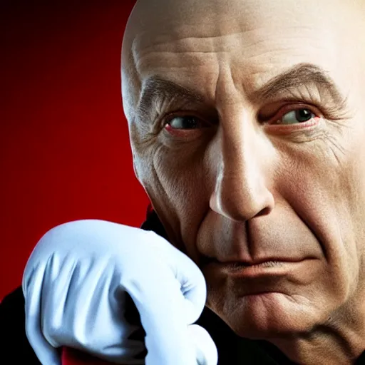 Prompt: jeanluc Picard as a sad clown