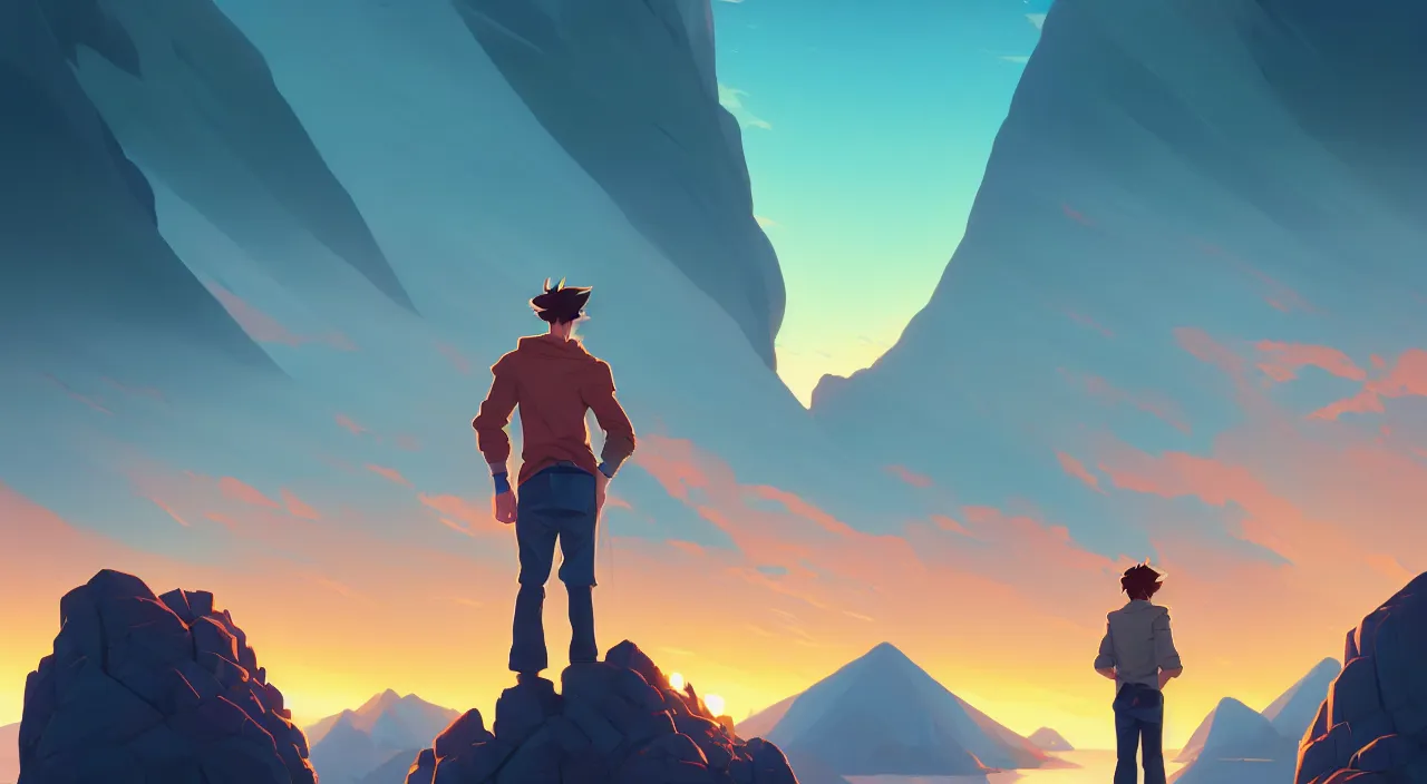 Prompt: a man who has a green square instead of a head in the middle of the ocean at sunset mountains are visible in the background, in marble incrusted of legends heartstone official fanart behance hd by Jesper Ejsing, by RHADS, Makoto Shinkai and Lois van baarle, ilya kuvshinov, rossdraws global illumination