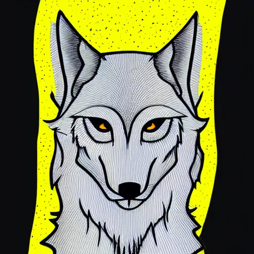 Image similar to lineart of a silly grey wolf wearing a yellow raincoat