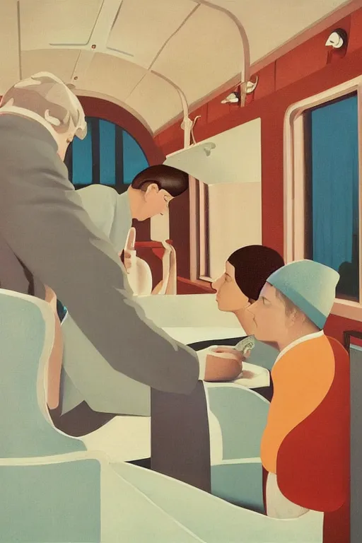 Image similar to scene from wes anderson train by helen lundeberg