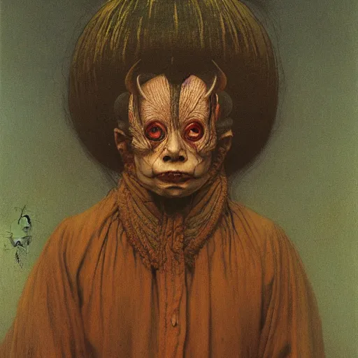 Image similar to by millais, ( ( ( ( ( ( by beksinski ) ) ) ) ) ), portrait painting of victorian yokai, 8 k, highly detailed,