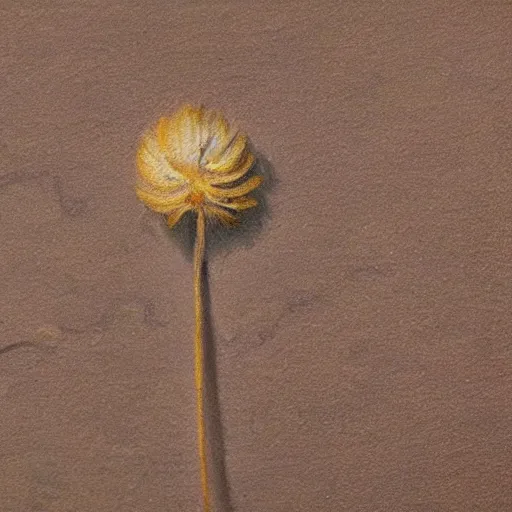 Image similar to detailed painting of a single small seed sitting on loose fresh earth, ready to plany. muted colors and natural tones.