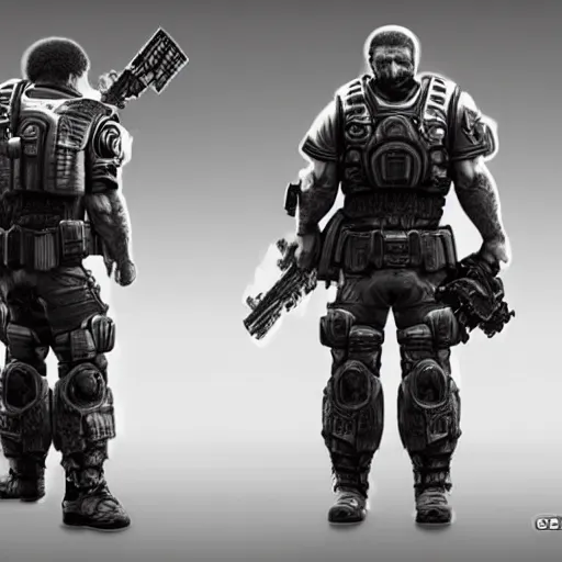 Image similar to Bob Ross in Gears of War, gloomy unreal engine 5 render