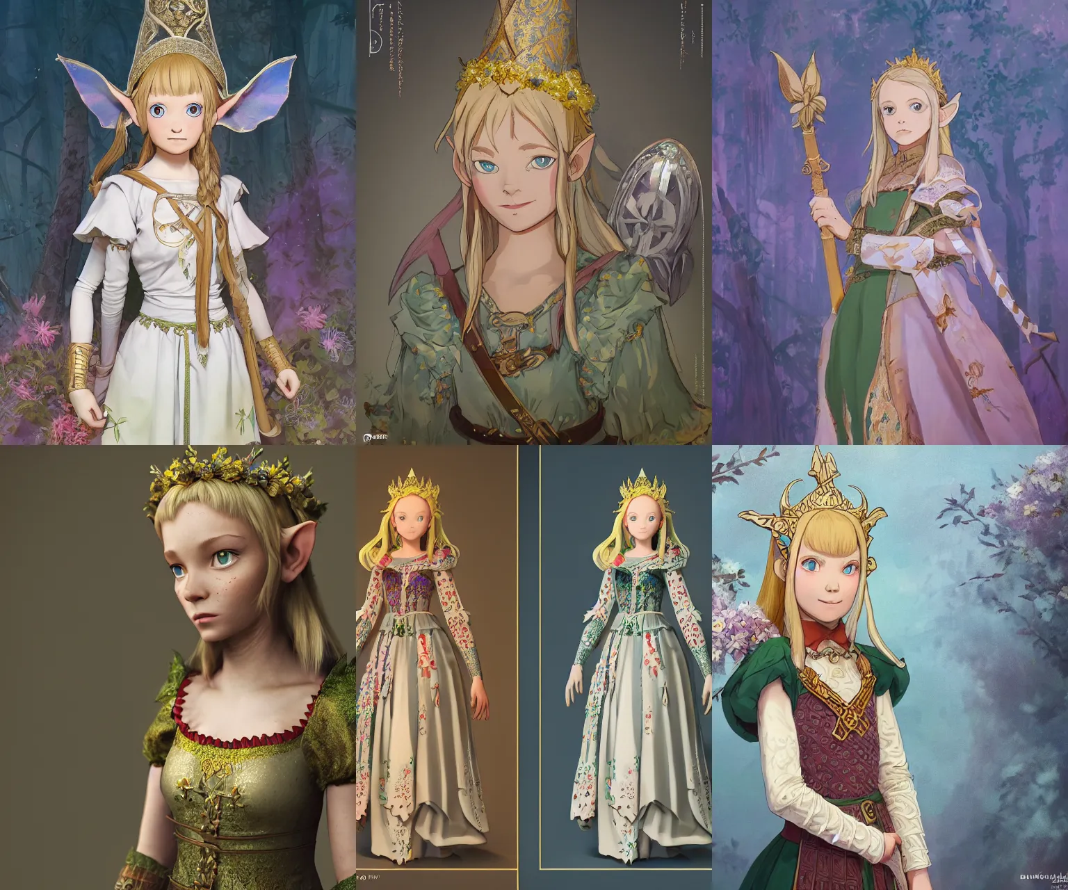 Prompt: studio photo portrait of Marcille from Dungeon Meshi wearing floral garlands over her traditional dress. full height portrait of half-elf Marcille as a slavic pagan priestess wearing traditional pagan dress adorned with golden tiara, concept art by Anna Dittmannand and James Dean and Ross Tran, ultrarealistic octane render, 8k, rtx on, trending on ArtStation