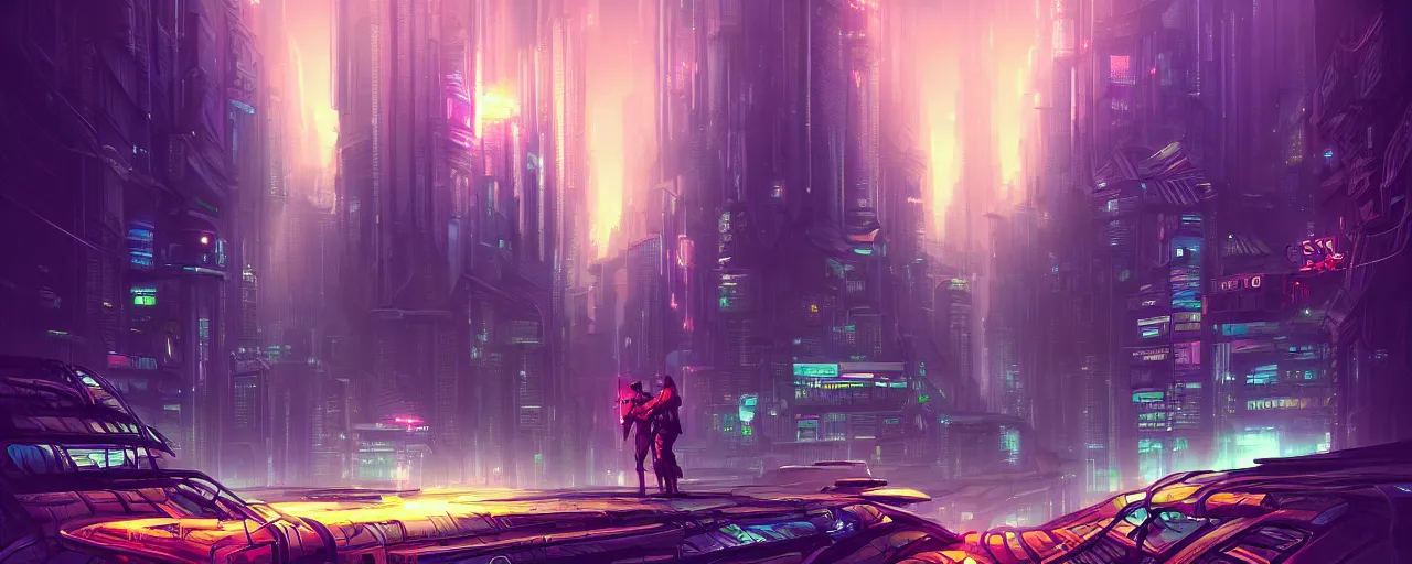 Image similar to A cyberpunk cityscape in the jungle, by Cyril Rolando, landscape, dramatic lighting, high contrast colors, panoramic view, as trending on Artstation, highly detailed,