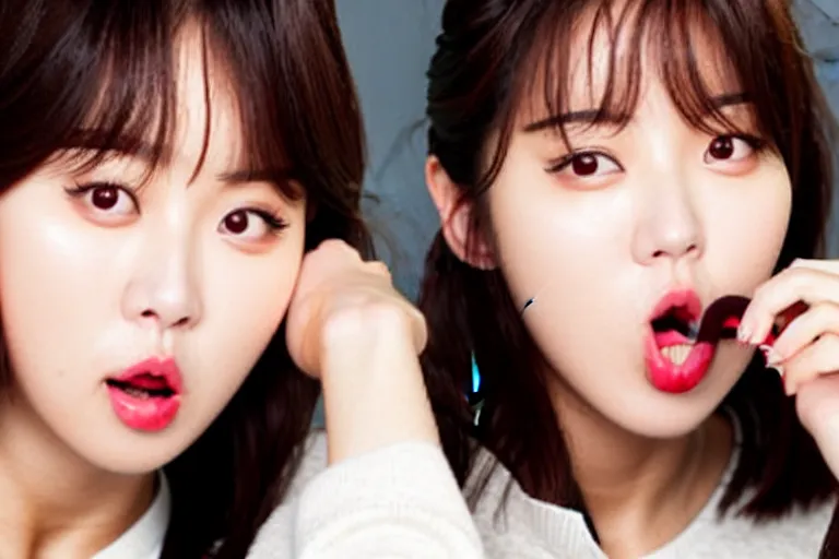 Image similar to Iu Jieun, seductively eating