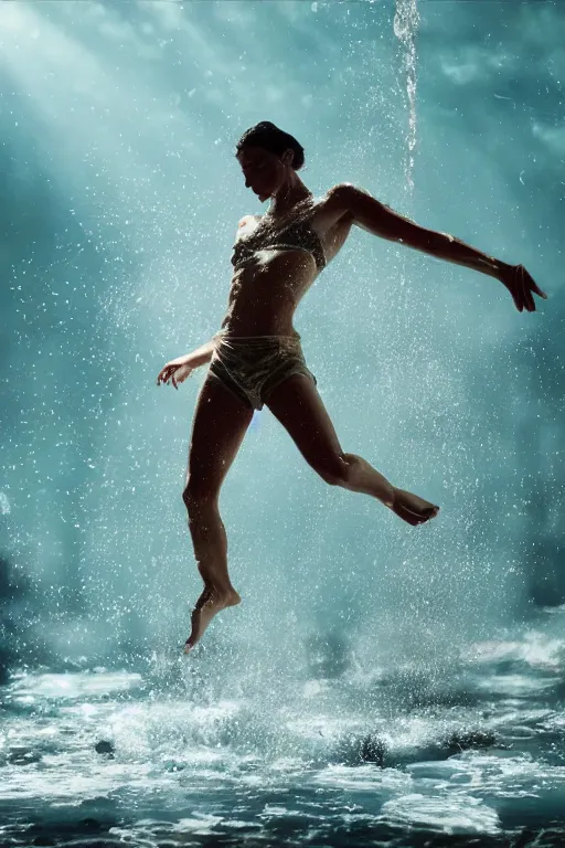 Image similar to water human dancing, cinematic lighting, extremely detailed, photorealistic