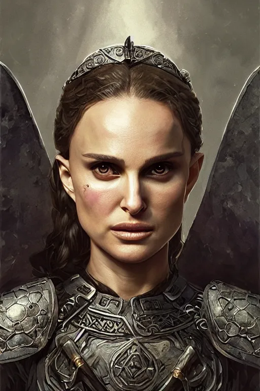 Image similar to natalie portman, legendary warrior, heroic, lord of the rings, tattoos, decorative ornaments, battle armor, by carl spitzweg, ismail inceoglu, vdragan bibin, hans thoma, greg rutkowski, alexandros pyromallis, perfect face, fine details, realistic shading photorealism