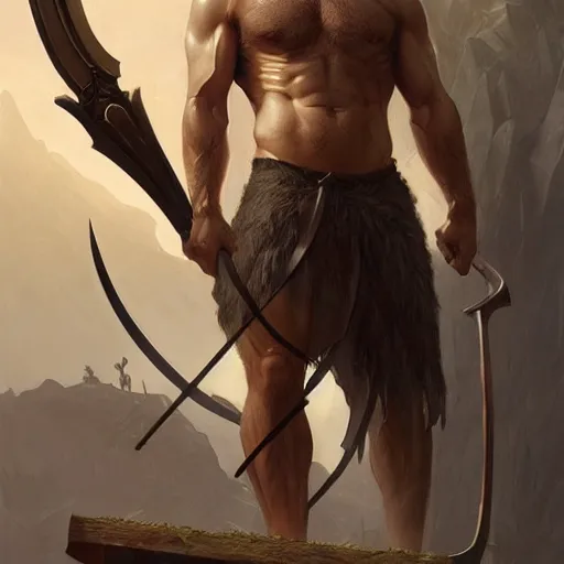 Image similar to portrait of a gruff ranger carrying the holy lance of longinus, Cain, muscular, hairy body, intricate, elegant, highly detailed, digital painting, artstation, concept art, matte, sharp focus, illustration, art by Artgerm and Greg Rutkowski and Alphonse Mucha