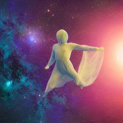 Prompt: A translucent transparent human floating in a galaxy, award-winning