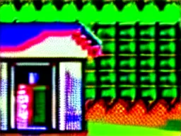 Image similar to Pixel art of a rural gas station at dusk, in the style of 1981 Video Games, 4bit, CGA, 16 colors