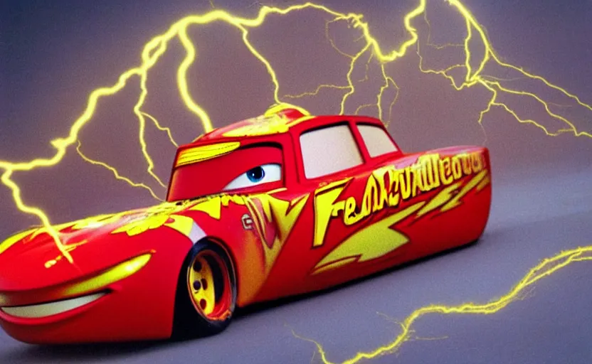 Image similar to fractal lightning mcqueen from cars, cookbook photo, in 1 9 9 5, y 2 k cybercore, industrial photography, still from a ridley scott movie