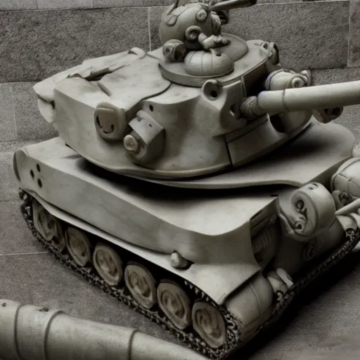 Prompt: a photo of a marble statue of a sherman tank by michelangelo, greek white marble, trending on artstation