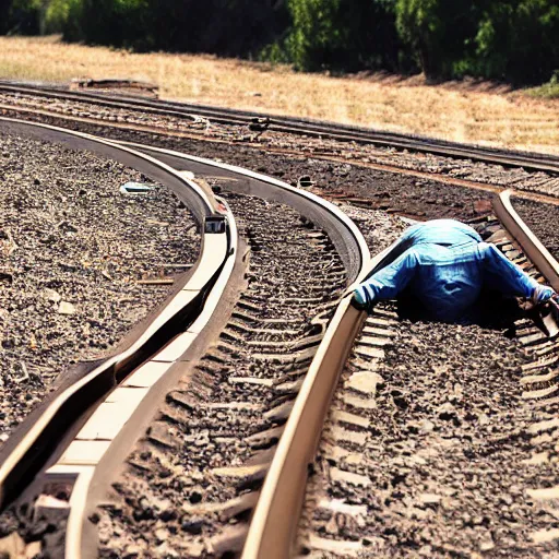 Prompt: collision of track and human in next 2 seconds, reality photo