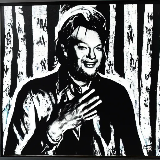 Image similar to andy warhol paintings of blake shelton in a mysterious forest