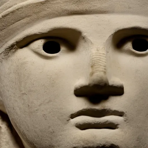 Prompt: close - up museum photo of an ancient white limestone statue in a hoodie, greece, rome, studio lighting, professional, promo,