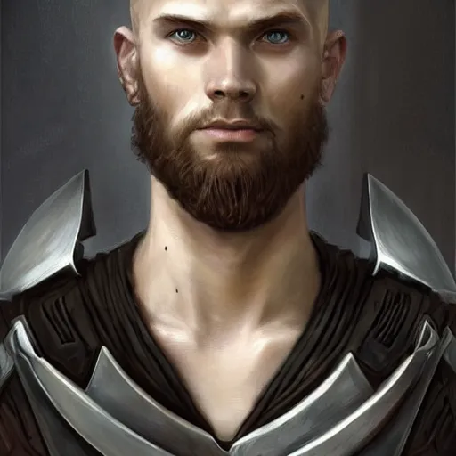 Prompt: portrait of solemn, ice-pale viking warrior with black veins and brutalist plate armor with art deco knotwork, elegant, intricate, head and upper body portrait, D&D, fantasy, highly detailed, digital painting, artstation, concept art, sharp focus, illustration, art by artgerm and greg rutkowski and alphonse mucha