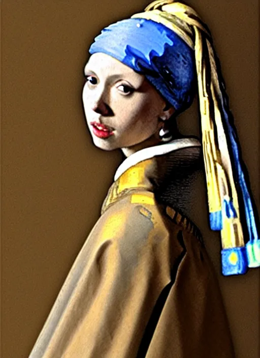 Prompt: replace the girl in Johannes Vermeer's Girl with a Pearl Earring with Scarlett Johansson