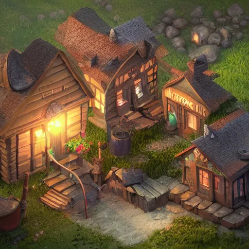 Image similar to isometric 3 d fantasy cute house, smoth 3 d illustration, cinematic matte painting, soft render, servando lupini, handpaint texture, blender, 3 dcoat