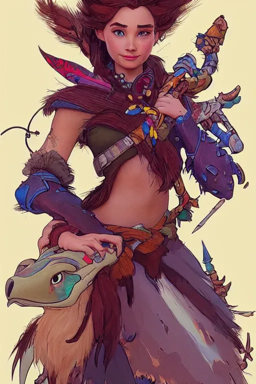 Image similar to pencil spot illustrations of various disney characters combined with a horizon zero dawn 2 aesthetic, d & d, fantasy, intricate, elegant, highly detailed, digital painting, artstation, concept art, matte, sharp focus, illustration, hearthstone, art by bridgeman and artgerm and greg rutkowski and alphonse mucha and ruan jia and conrad roset