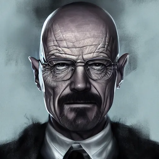 Image similar to walter white as a vampire, detailed digital art, painted by WLOP