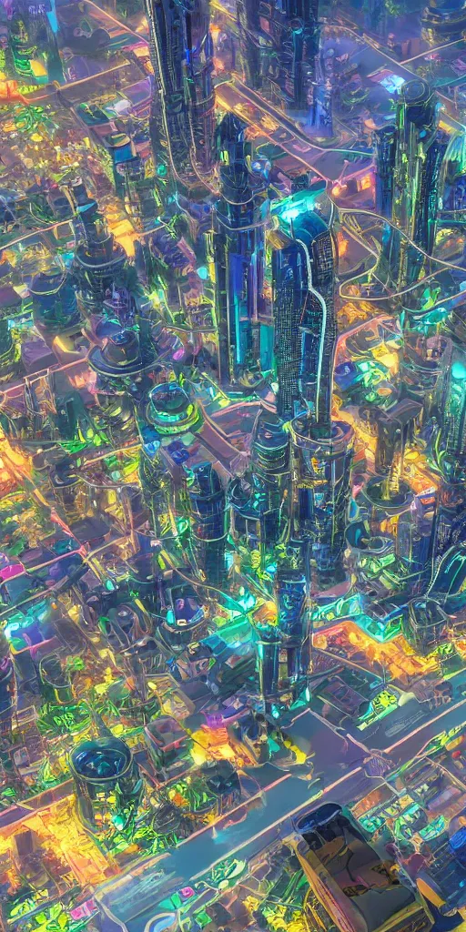 Prompt: futuristic solarpunk city, vibrant colors, 8k,