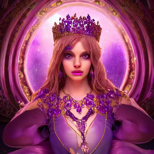 Image similar to portrait princess of amethyst, glowing, ornate and intricate purple jewelry, jaw dropping beauty, glowing background lighting, purple accent lighting, hyper detailed, fairy tale, 4 k octane render