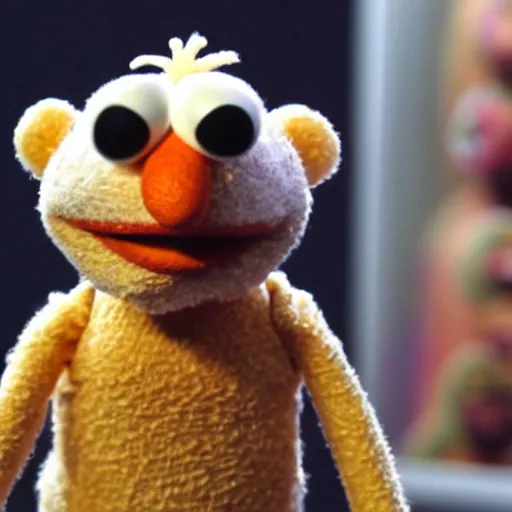 Image similar to muppet looking at a pile of human internal organs