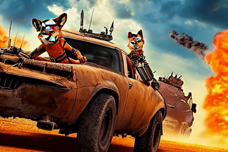 Image similar to nick wilde, heavily armed and armored facing down armageddon in a dark and gritty reboot from the makers of mad max : fury road : witness me