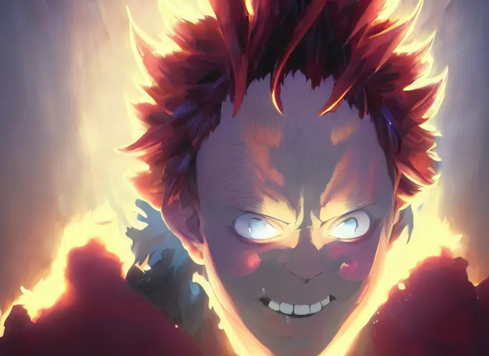 Image similar to highly detailed portrait of a demon, in my hero academia, stephen bliss, 8 k, unreal engine, fantasy art by greg rutkowski, loish, rhads, ferdinand knab, makoto shinkai and lois van baarle, ilya kuvshinov, rossdraws, tom bagshaw, global illumination, radiant light, detailed and intricate environment