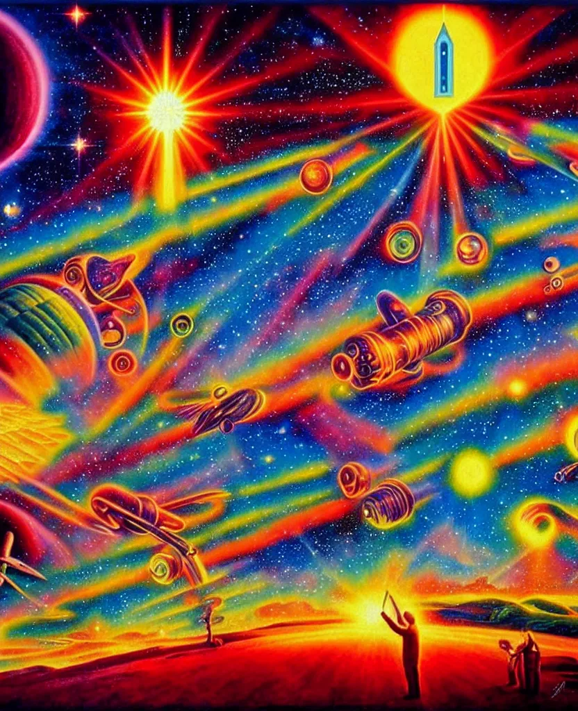 Image similar to a beautiful colorful future for humanity, spiritual science, divinity, utopian, heaven on earth by david a. hardy, wpa, public works mural, socialist