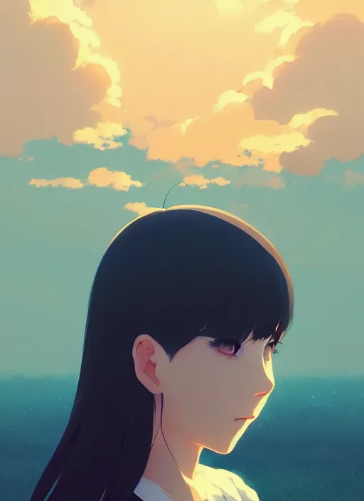 Image similar to portrait of a girl by ilya kuvshinov, cloudy sky background lush landscape ln illustration concept art anime key visual trending pixiv by victo ngai fanbox by greg rutkowski makoto shinkai takashi takeuchi studio ghibli