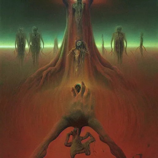 Prompt: cosmic horror sacrifice, by Zdzisław Beksiński