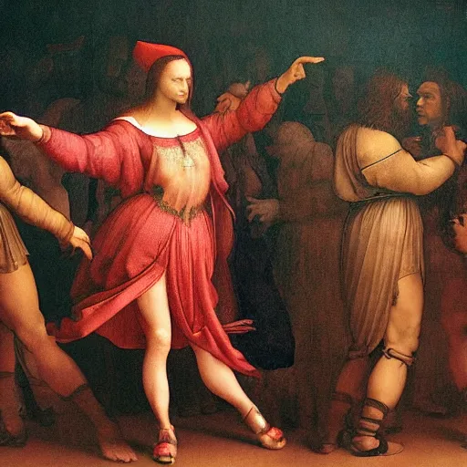 Image similar to leonardo da vinci dancing in the club