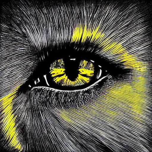 Prompt: yellow eyes glowing from the pitch black, aura digital art, luminescent