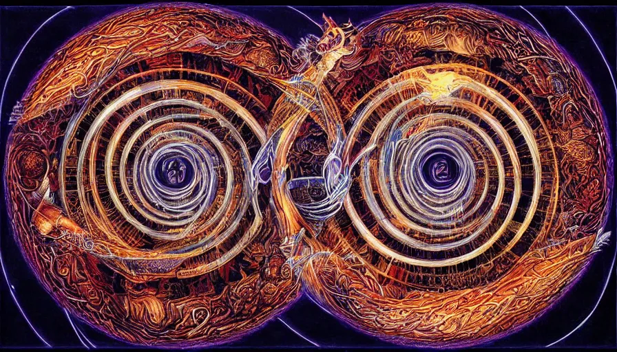 Prompt: the music of TOOL manifested as an ascendent guide for humanity, Transcendance, fibonachi spiral