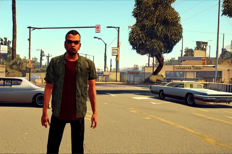 Image similar to Orelsan GTA V loading screen, electrying ambiance, cinematic