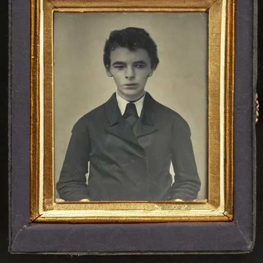 Image similar to close up photo portrait of a 19th young male detective in a medical coat by Diane Arbus and Louis Daguerre
