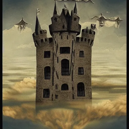 Image similar to A beautiful experimental art of a castle in the clouds. dark by Sofonisba Anguissola angular