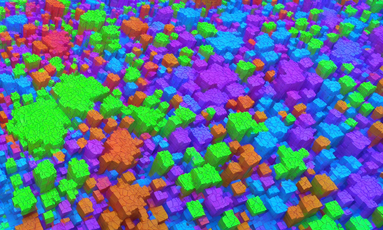 Prompt: fractal voxels full color 3 d single point perspective low viewpoint 4 k high octane render