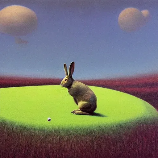 Prompt: a beautiful painting of a rabbit playing golf by zdzisław beksinski