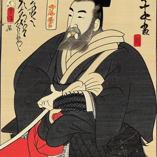 Image similar to Ukiyo-E portrait of Samurai Bin Laden