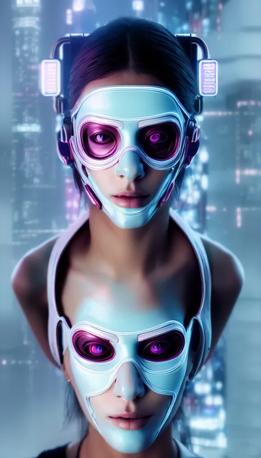 Image similar to face mask on beautiful woman face, cyberpunk art by kuno veeber, cgsociety, computer art, ultra detailed, futuristic, anime aesthetic