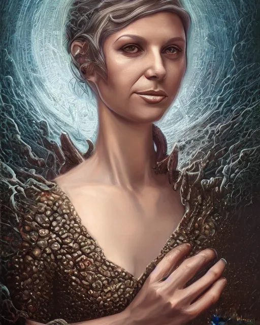 Prompt: lovecraft biopunk portrait of young olivia newton john by tomasz alen kopera and peter mohrbacher.