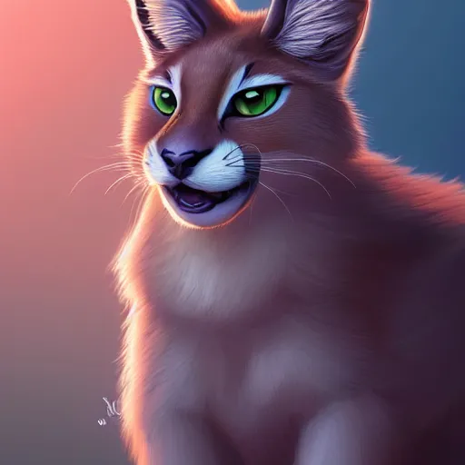 Image similar to a portrait of cute fluffy caracal, art by lois van baarle and loish and ross tran and rossdraws and sam yang and samdoesarts and artgerm and saruei and disney, digital art, highly detailed, intricate, sharp focus, trending on artstation hq, deviantart, unreal engine 5, 4 k uhd image