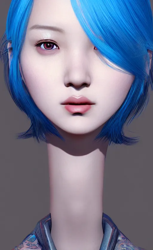 Image similar to girl with blue hair, by Eunji Lee, 4k, digital art, ultra realistic, ultra detailed, concept art, trending on artstation