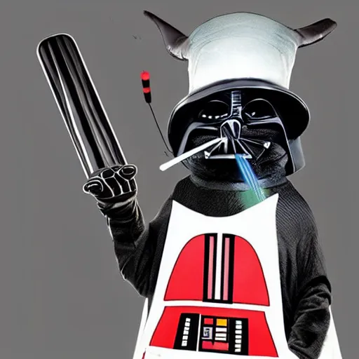 Prompt: darth vader as cat in the hat